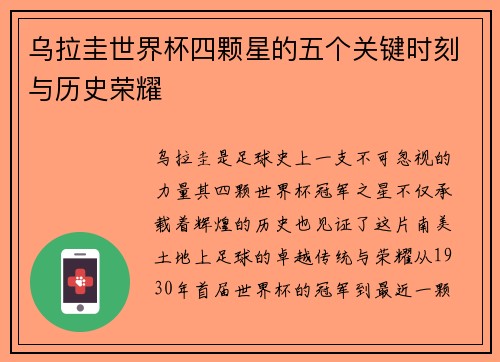 乌拉圭世界杯四颗星的五个关键时刻与历史荣耀